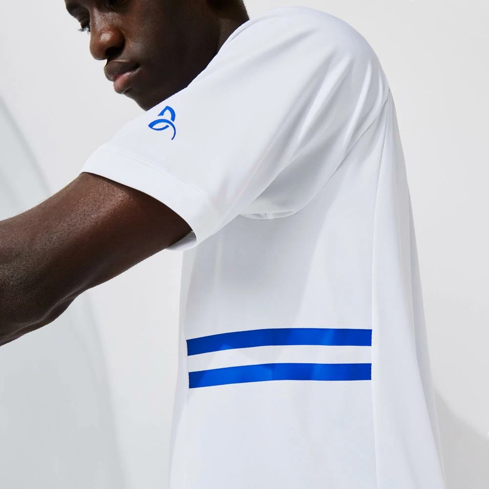 Lacoste Men's Novak Djokovic Ultra Dry Polo - White/Blue 4 Lacoste Men's Novak Djokovic Ultra Dry Polo - White/Blue - Image 4