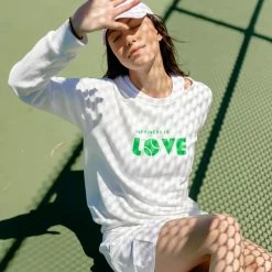 Happiness Is... Women's Tennis Love Sweatshirt - White/Green -Court Legends Store 4 72612