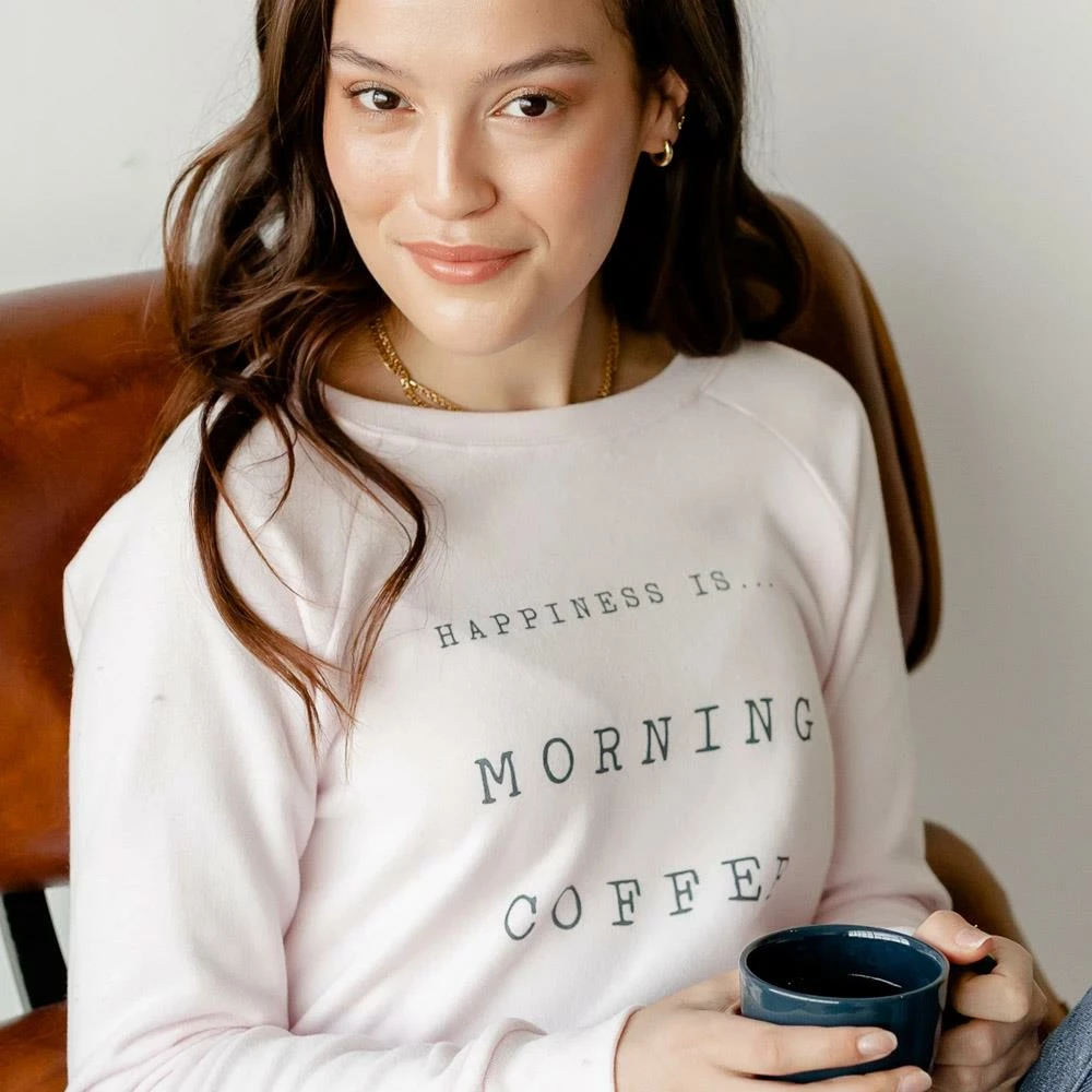 Happiness Is... Women's Morning Coffee Sweatshirt - Ballet Pink 4 Happiness Is... Women's Morning Coffee Sweatshirt - Ballet Pink - Image 4