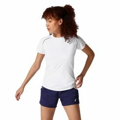 Asics Women's Short Sleeve Piping Tee - Brilliant White -Court Legends Store 5 70395