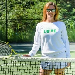 Happiness Is... Women's Tennis Love Sweatshirt - White/Green -Court Legends Store f72612
