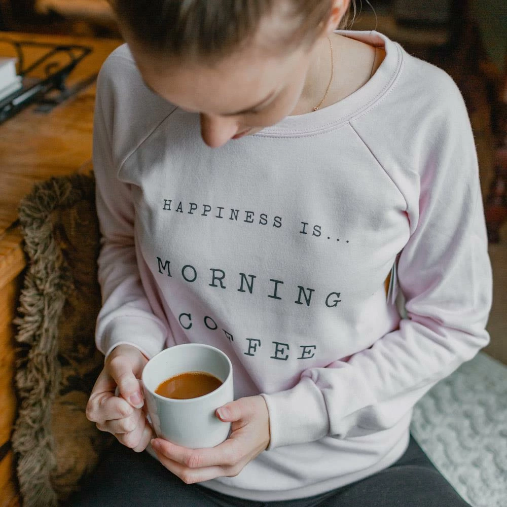 Happiness Is... Women's Morning Coffee Sweatshirt - Ballet Pink 3 Happiness Is... Women's Morning Coffee Sweatshirt - Ballet Pink - Image 3