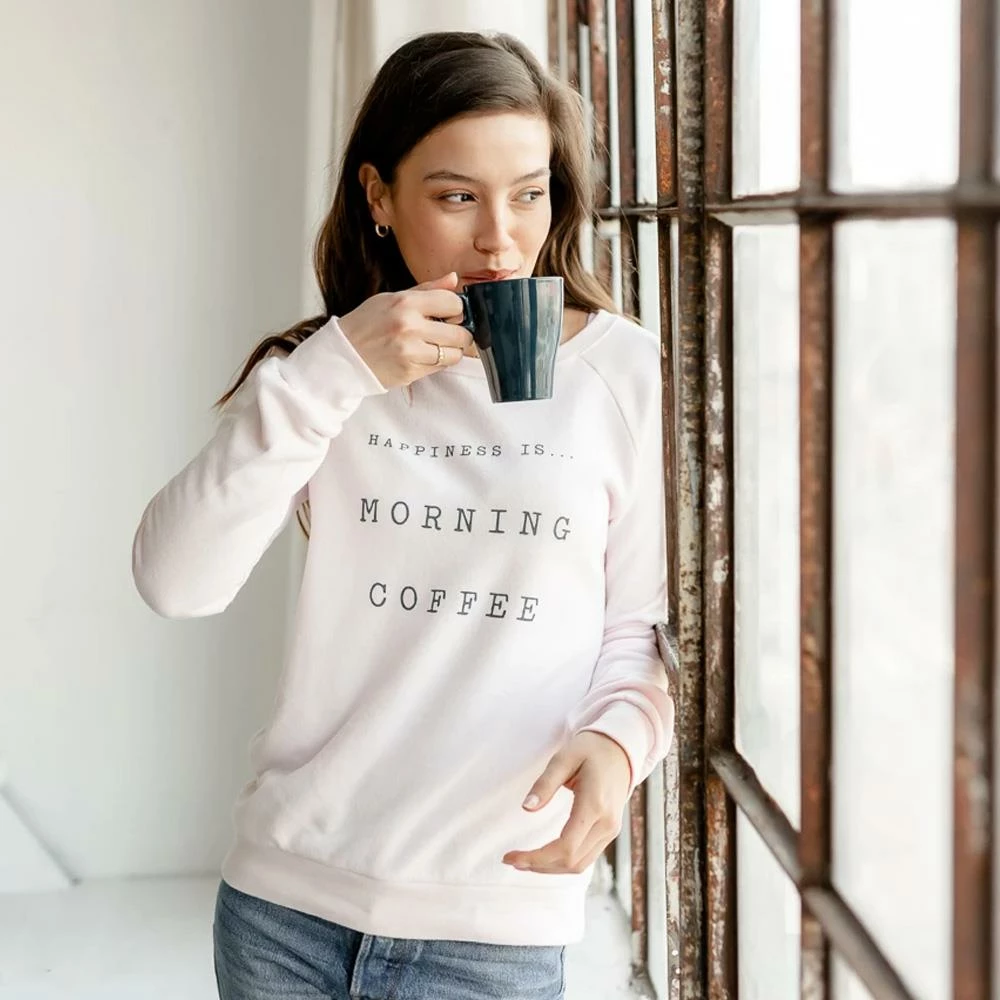 Happiness Is... Women's Morning Coffee Sweatshirt - Ballet Pink 2 Happiness Is... Women's Morning Coffee Sweatshirt - Ballet Pink - Image 2