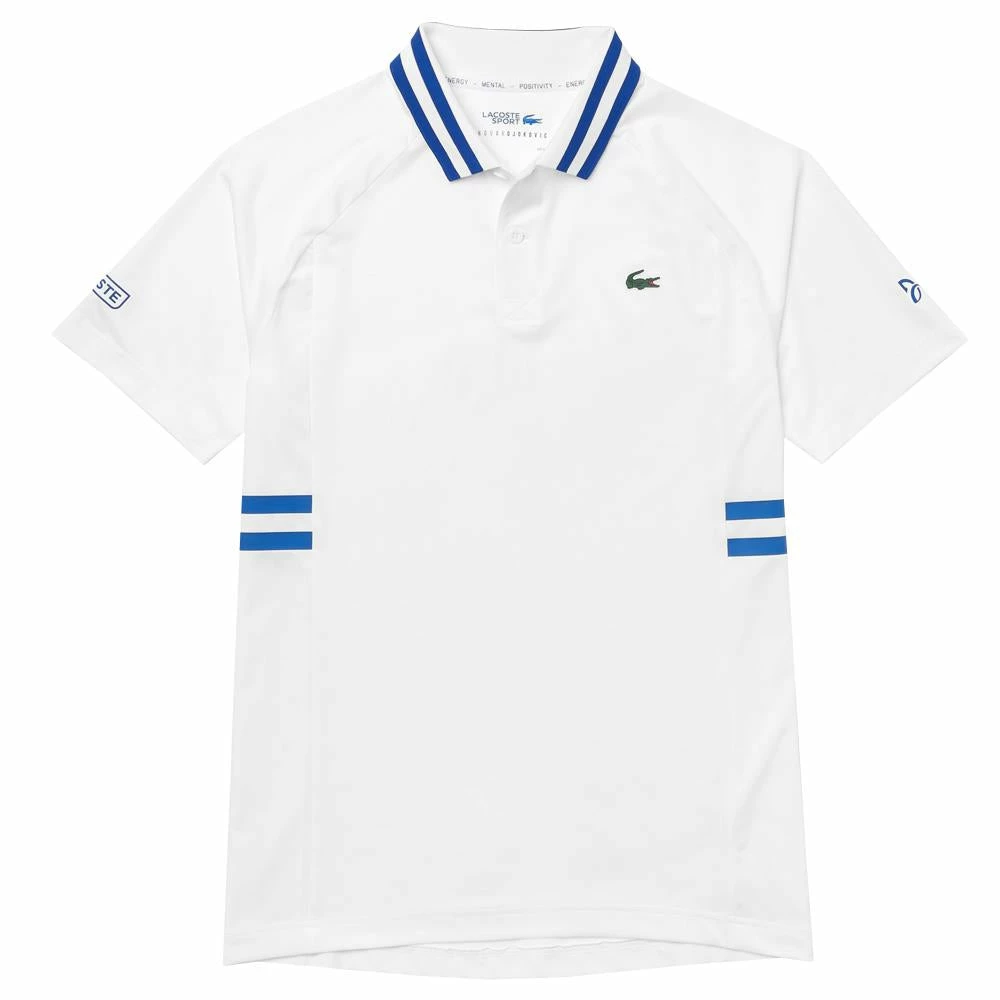 Lacoste Men's Novak Djokovic Ultra Dry Polo - White/Blue 1 Lacoste Men's Novak Djokovic Ultra Dry Polo - White/Blue